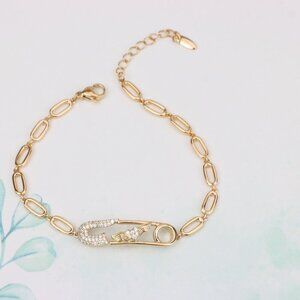 "Rose Gold Safety Pin Bracelet with Wing Detail, XPBL0781